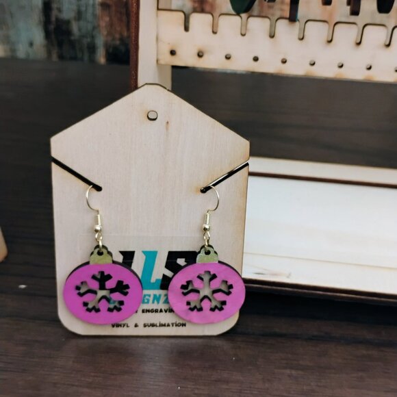 Fuchsia Snowflake Ornament Dangle Earrings - Picture 2 of 3